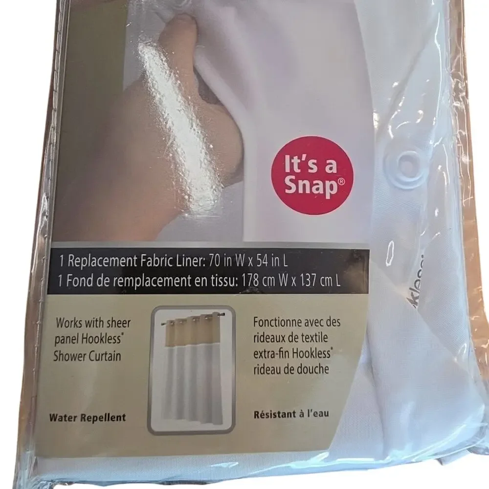 Hookless White Replacement Fabric Liner For Shower Curtain Snap On 70” X 54 New